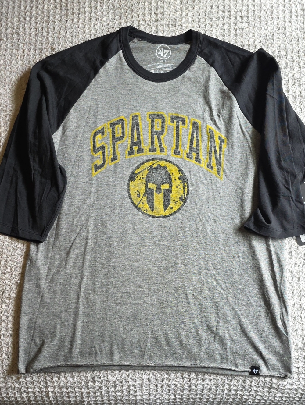 47 Brand Gray & Black Raglan Spartan Tee. NWT Mens Size L